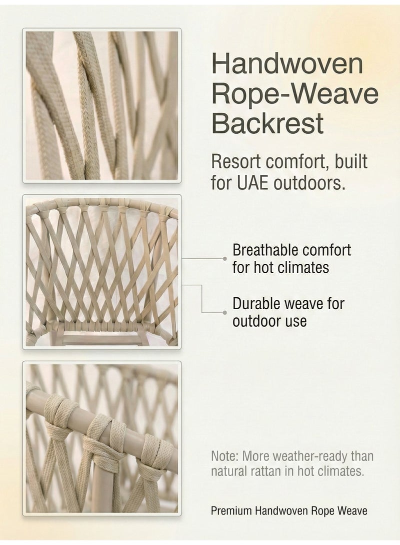 صن رايز طقم كراسي خارجية قطعتين من الألمنيوم، كراسي بذراعين بحبل منسوج مع وسائد، للشرفة والتراس والحديقة - Image 5
